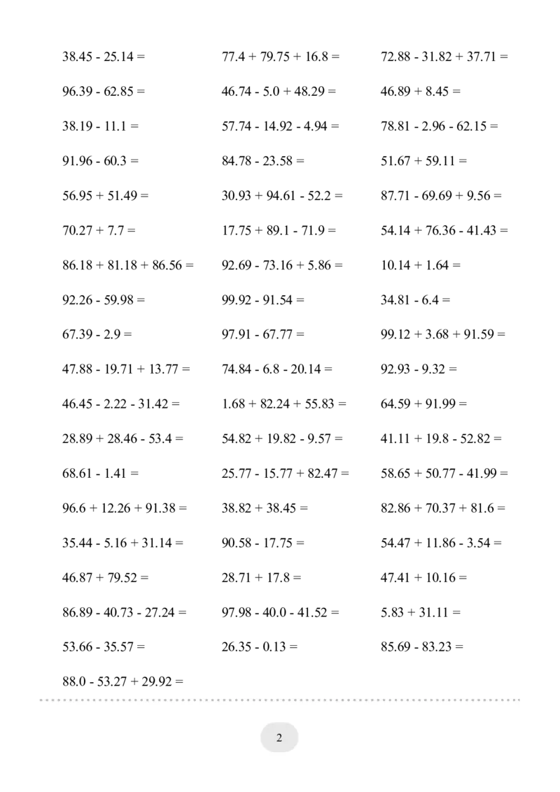 ▲口算题（小数的加减法）连打版_小学数学口算计算速算练习1（1-6）题目类型全_四年级_口算4年级下册11500题_4下口算题（小数的加减法）3000题