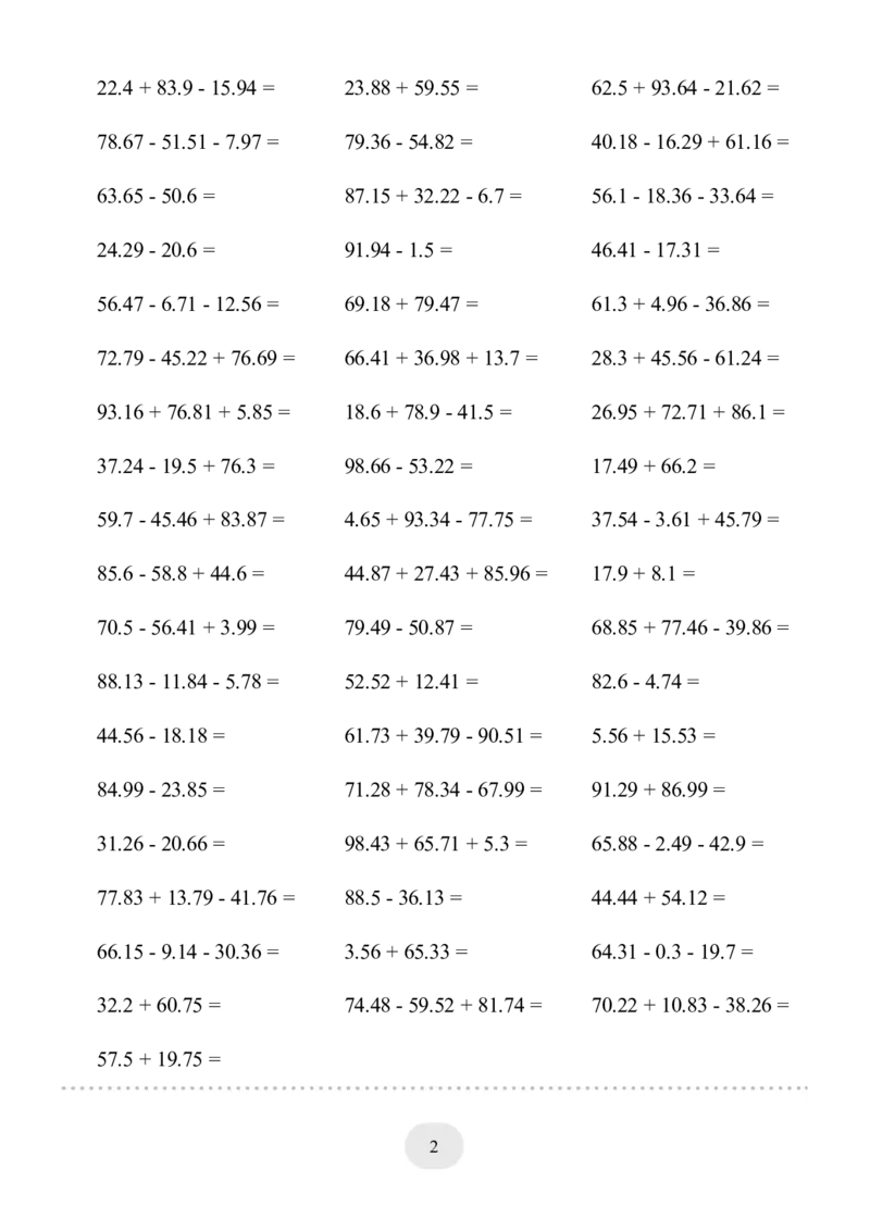 ▲口算题（小数的加减法）连打版_小学数学口算计算速算练习1（1-6）题目类型全_四年级_口算4年级下册11500题_4下口算题（小数的加减法）3000题