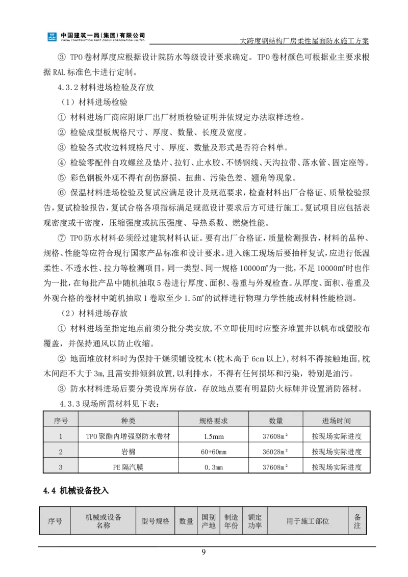 三等奖-大跨度钢结构厂房柔性屋面防水施工方案-三公司_2021-2023年优秀施组方案_施工方案_大跨度钢结构厂房柔性屋面防水施工方案