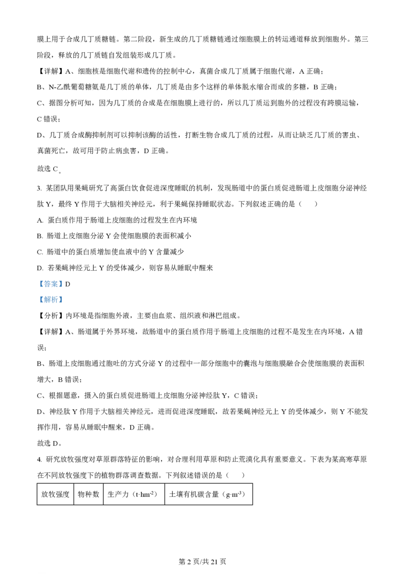 2023年高考生物试卷（重庆）（解析卷）_生物历年高考真题_新&middot;PDF版2008-2025&middot;高考生物真题_生物（按试卷类型分类）2008-2025_自主命题卷&middot;生物（2008-2025）