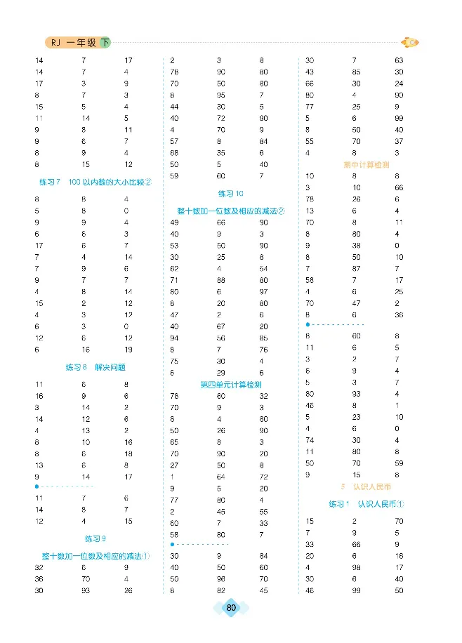 《久为口算题卡》数学1年级下册（RJ）_一年级上下册资料_小学一年级学习资料-25年更新版_1-04、小学一年级数学下册_1-4-2、练习题、作业、试题、试卷_人教版_电子册
