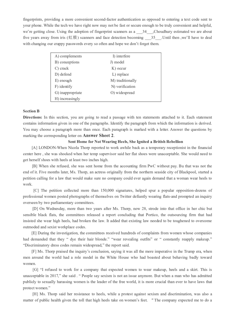 版本一四级模拟5试题_大学英语四级+六级_四级真题_四级密押试卷_新四级模拟卷全10套_版本一四级模拟卷_版本一四级模拟5