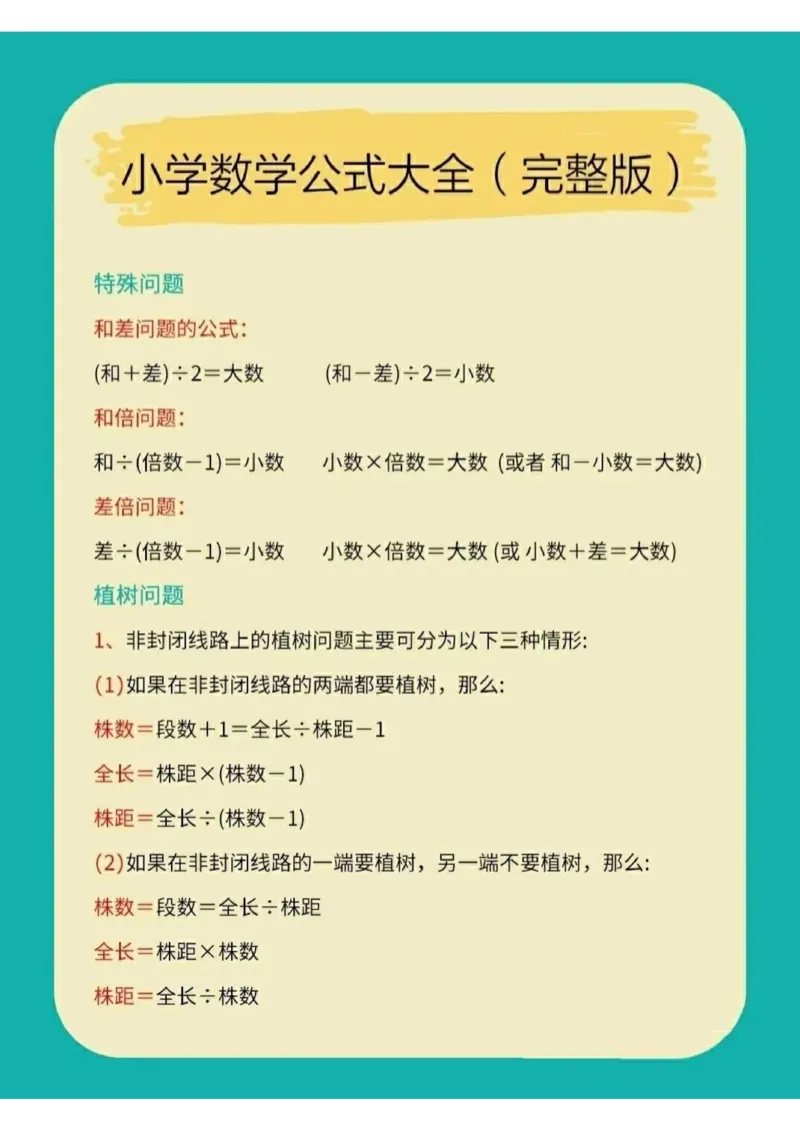 ❤️小学数学公式大全（完整版）_小学数学公式大全