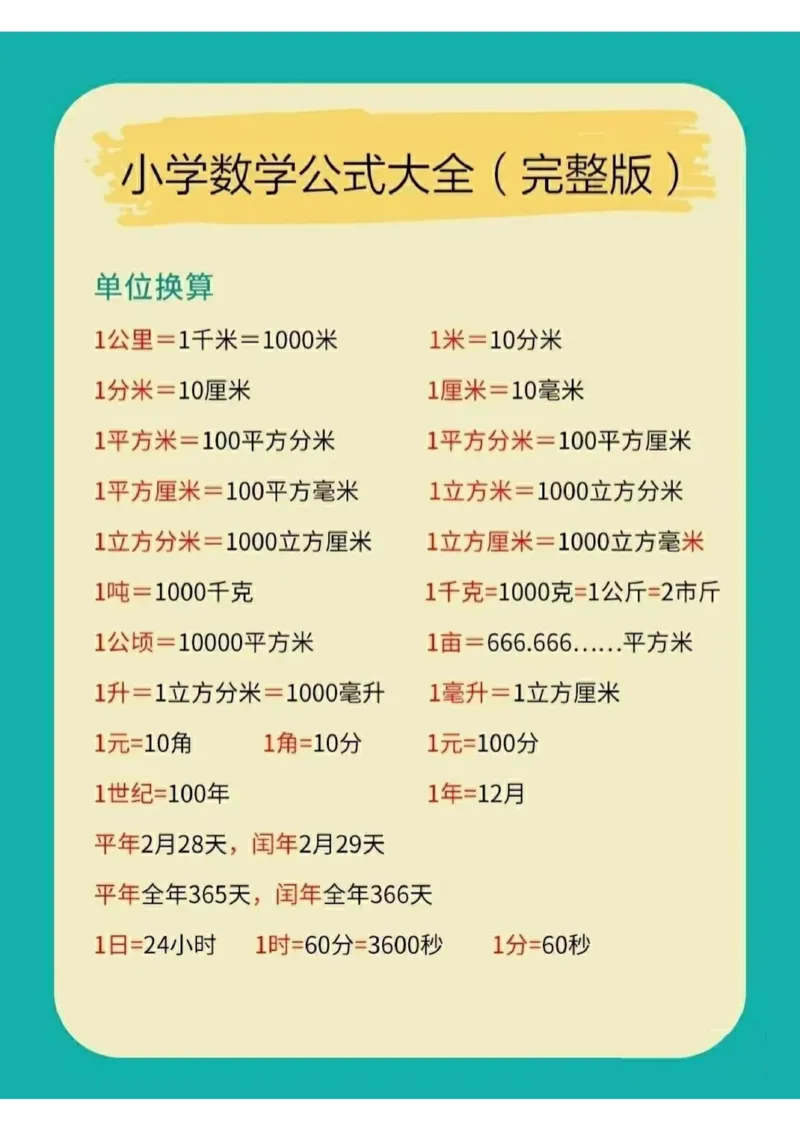 ❤️小学数学公式大全（完整版）_小学数学公式大全