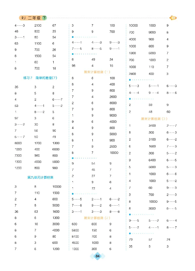 《久为口算题卡》数学2年级下册（RJ）_二年级上下册资料_小学二年级学习资料-25年更新版_2-04、小学二年级数学下册_2-4-2、练习题、作业、试题、试卷_人教版_电子册类