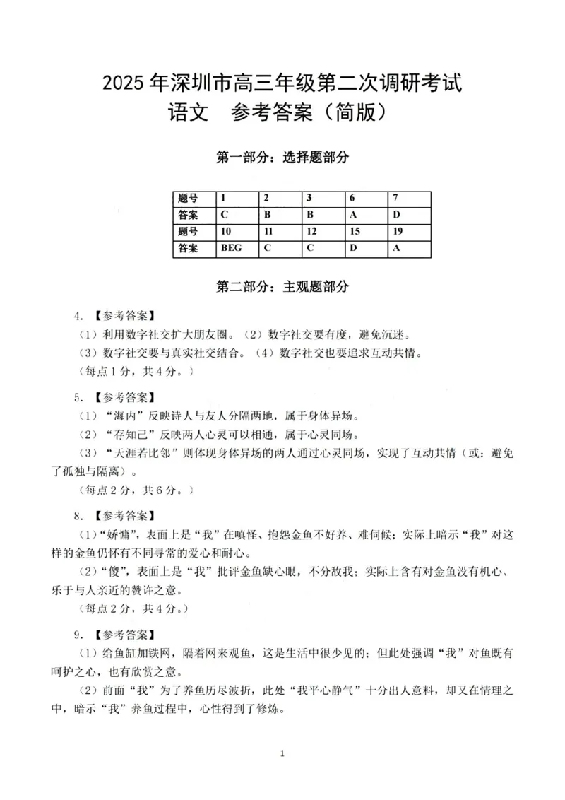 2025年4月深圳市高三二模语文试卷答案_@高三模考真题_2025年4月深圳市高三二模试卷及答案