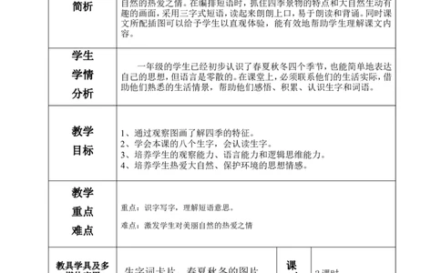 一下语文第1单元教案_一年级语文下册（统编版）_老课标资料_教案反思+导学案_表格式_3版表格式教案不含反思