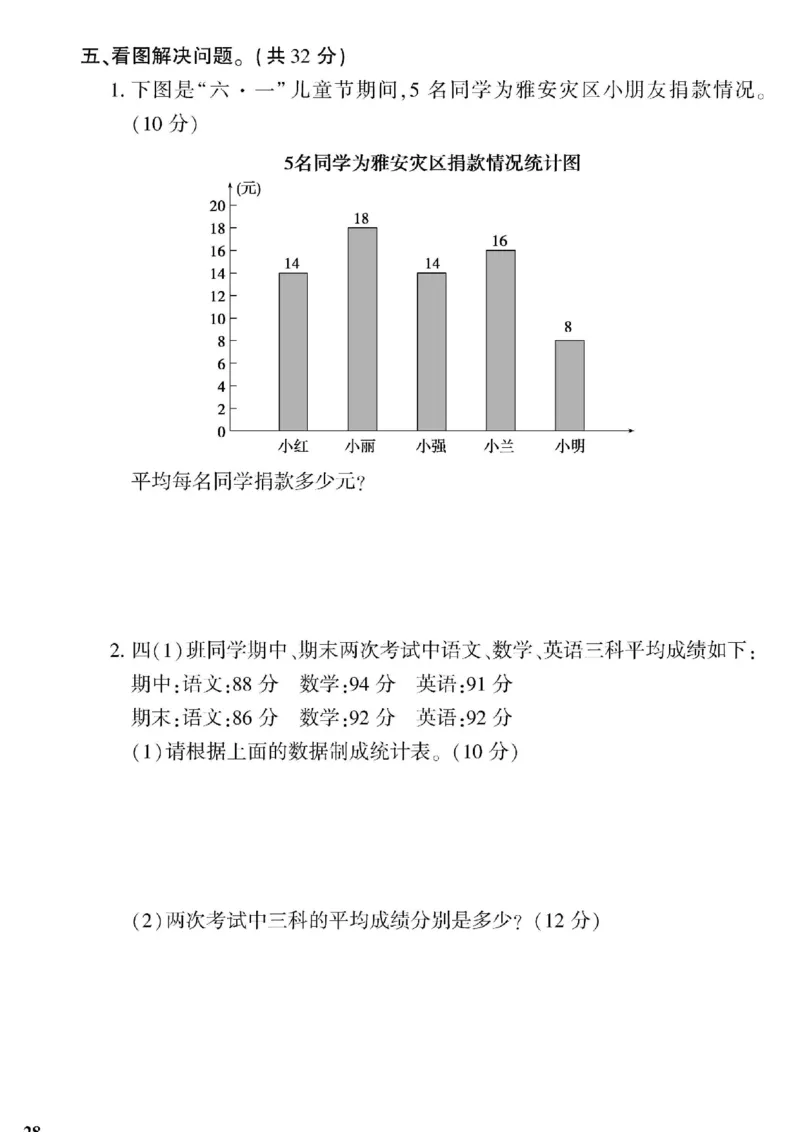 青岛五四上册4年级数学《黄冈360&deg;定制密卷》_2025秋语文、数学第一单元检测卷四年级