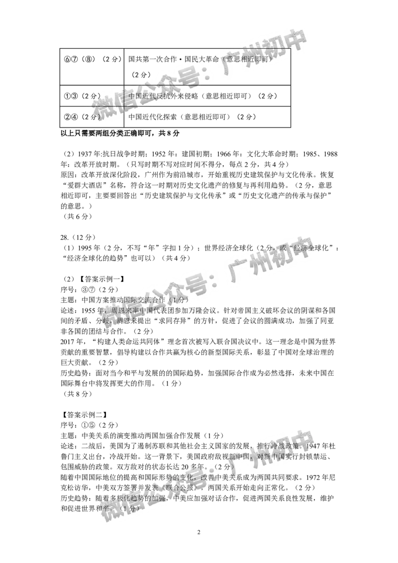 2025广州市第六中学中考二模历史试题（参考答案）_广州九上月考+期中+期末+一模二模+中考真题_2025中考二模