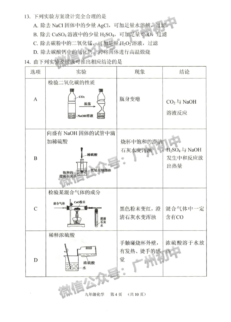 2024荔湾区中考一模化学试题_广州九上月考+期中+期末+一模二模+中考真题_广州2024年中考一模_荔湾区