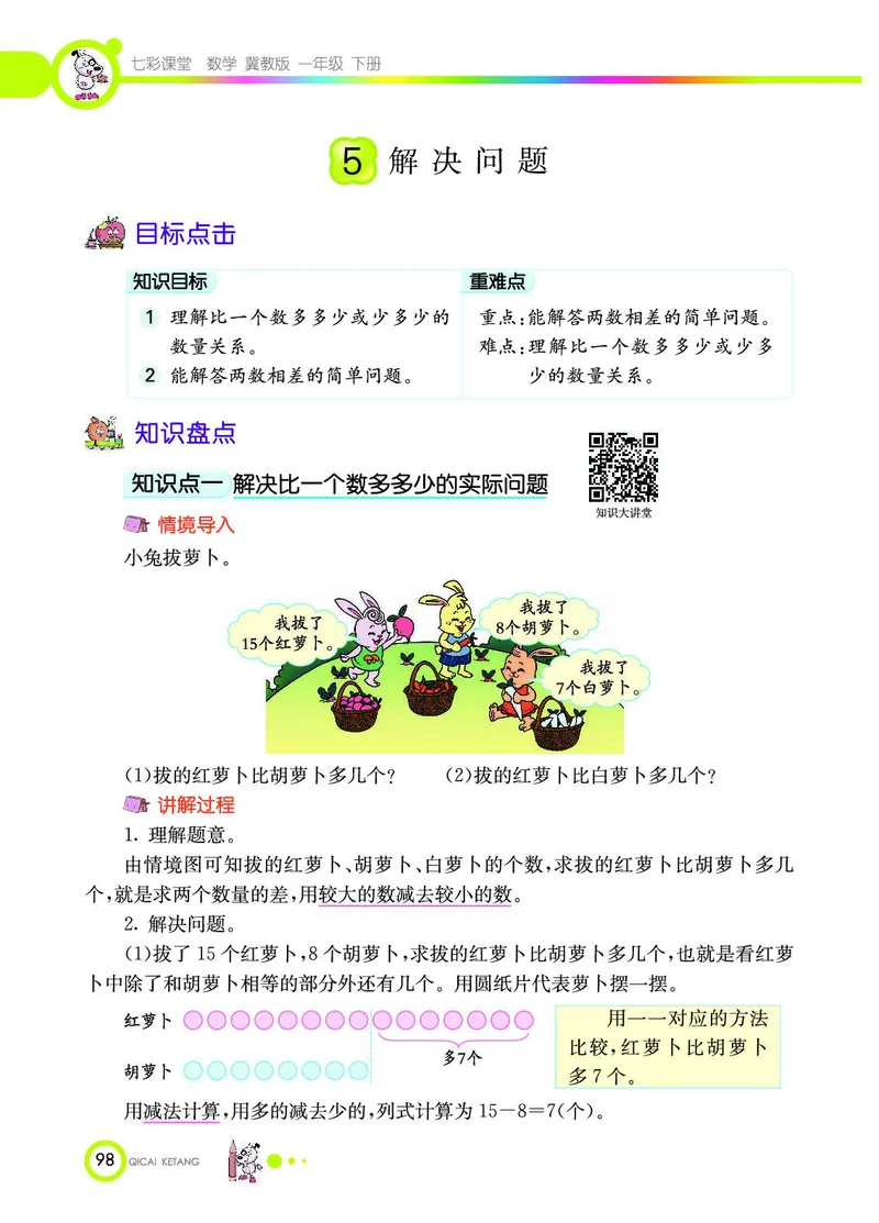 《七彩课堂》数学1年级下册（JJ）_一年级上下册资料_小学一年级学习资料-25年更新版_1-04、小学一年级数学下册_1-4-2、练习题、作业、试题、试卷_冀教版_电子册类