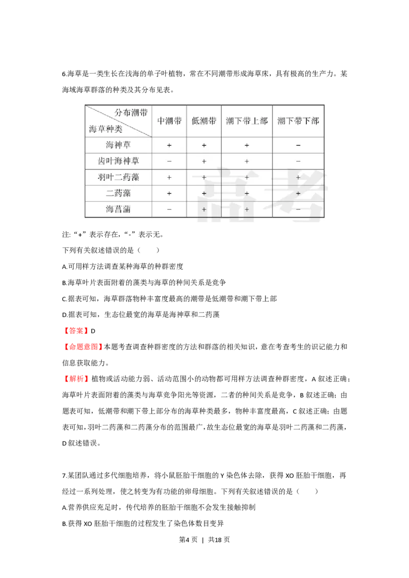 2023年高考生物真题（海南）（解析卷）_生物历年高考真题_新&middot;PDF版2008-2025&middot;高考生物真题_生物（按年份分类）2008-2025_2023&middot;高考生物真题