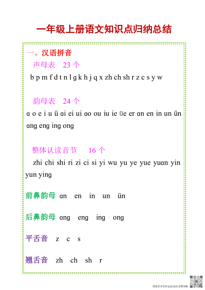 9.16+一上语文-知识点归纳总_一年级上下册资料_一年级上册小红书同款资料_一年级上册资料