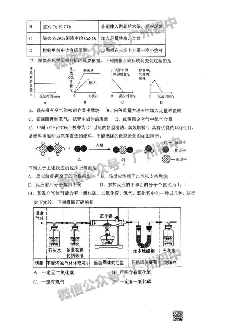 2025广州市江南外国语学校中考二模化学试题_广州九上月考+期中+期末+一模二模+中考真题_2025中考二模