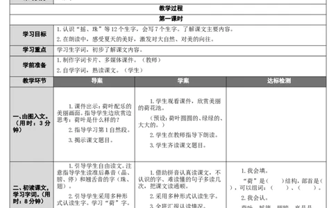 13.荷叶圆圆_一年级语文下册（统编版）_老课标资料_教案反思+导学案_表格式_2版表格式导学案_第六单元
