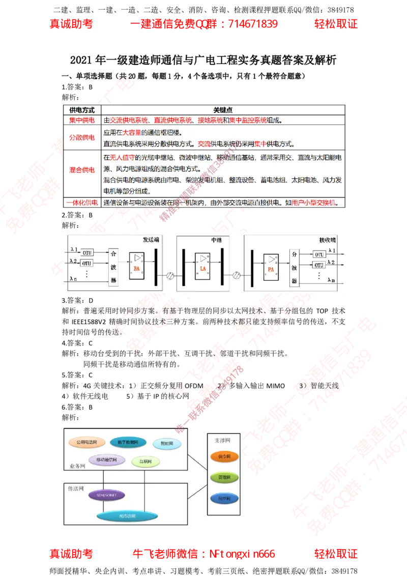 2021年一建通信真题-答案_2026年一级建造师_2026年一建通信_2025年一建通信SVIP_02-基础精讲✿高端面授✿深度强化_11-通信《直播精讲班》牛飞SMR推荐_真题空白试卷及视频解析
