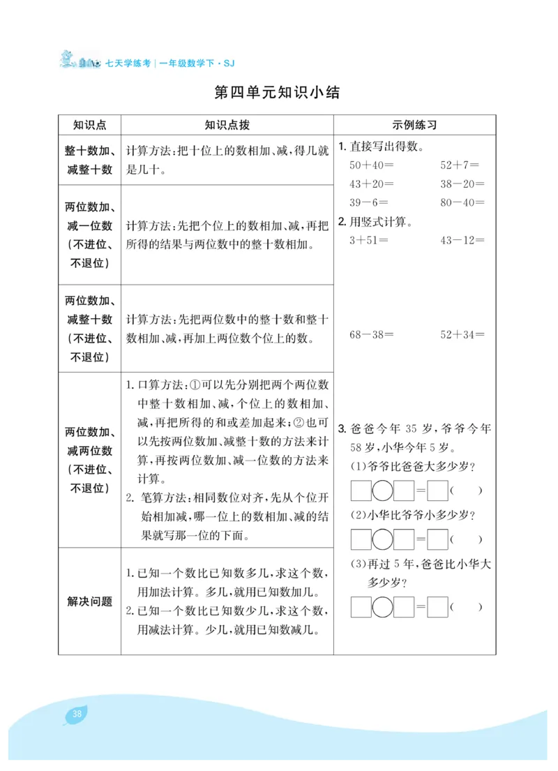 《7天学练考》数学1年级下册（SJ）_一年级上下册资料_小学一年级学习资料-25年更新版_1-04、小学一年级数学下册_1-4-2、练习题、作业、试题、试卷_苏教版_电子册类