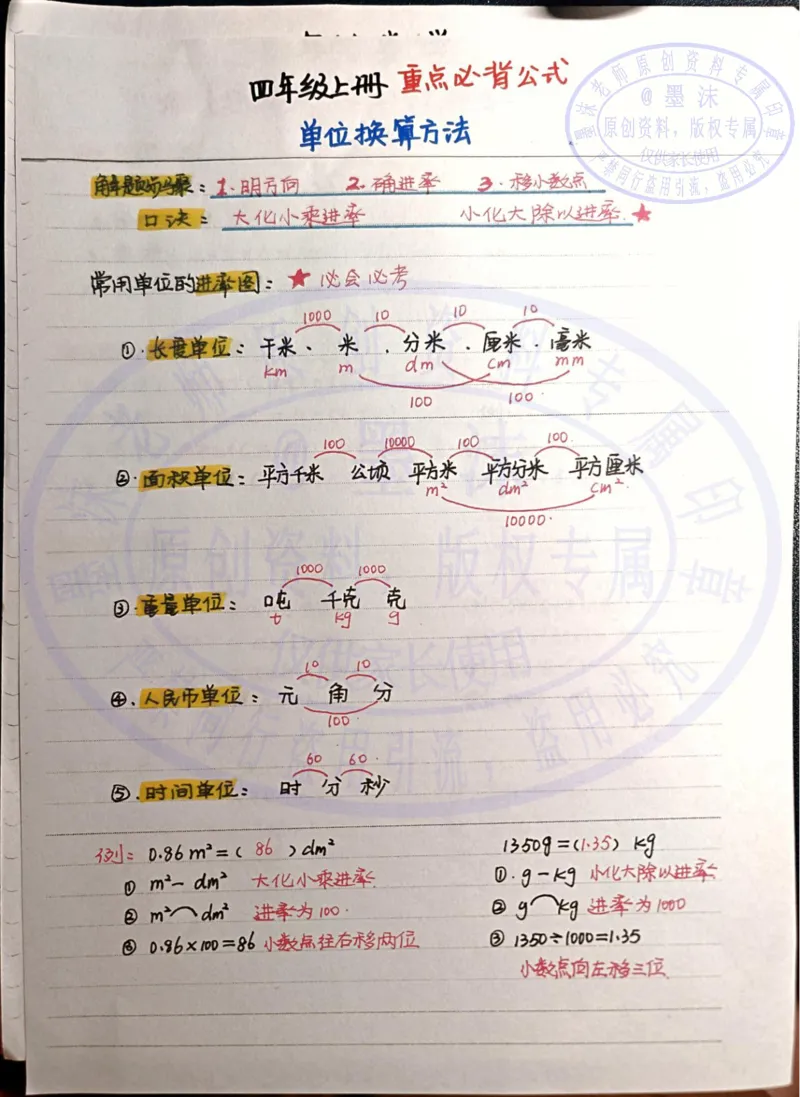 （新）四年级上册重点必背公式---手写笔记_小学全网线上同款资料
