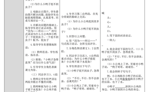 5小公鸡和小鸭子_一年级语文下册（统编版）_老课标资料_教案反思+导学案_表格式_2版表格式导学案_第三单元