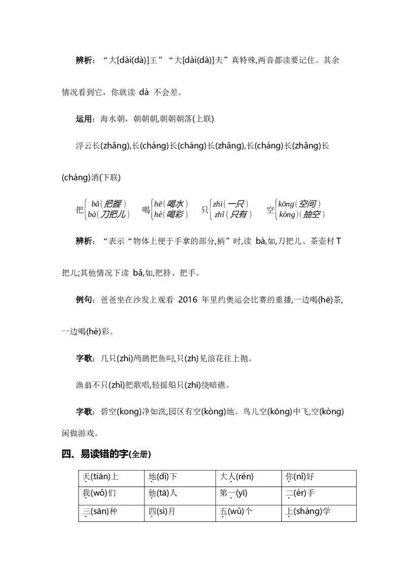 专题01字音辨析（专项训练）-（统编版&middot;2024秋）_一年级语文上册（统编版）_期末总复习