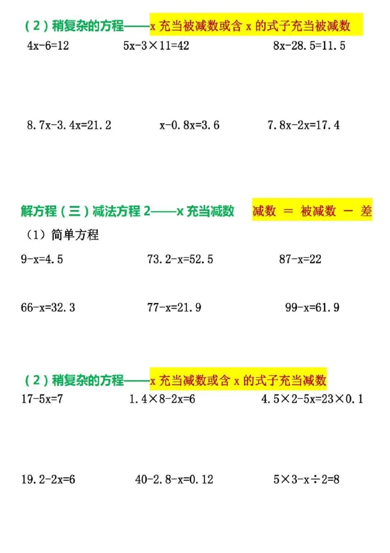 解方程6大题型汇总_小学全网线上同款资料_44号文件5上