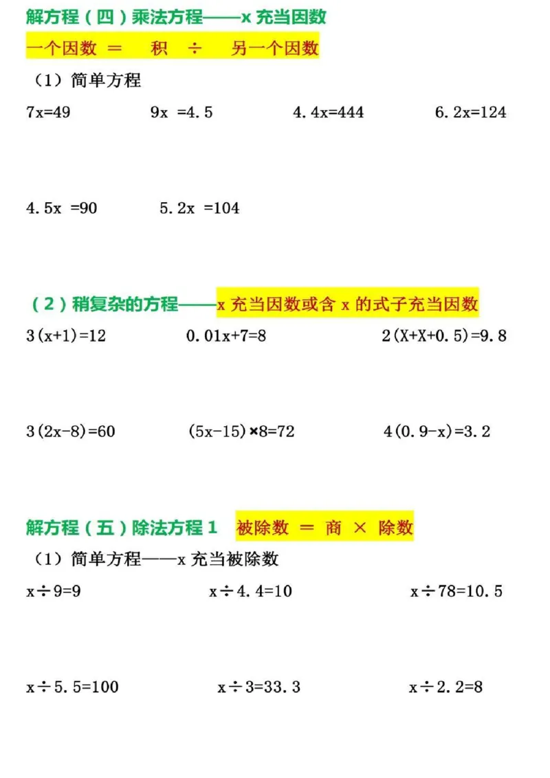 解方程6大题型汇总_小学全网线上同款资料_44号文件5上