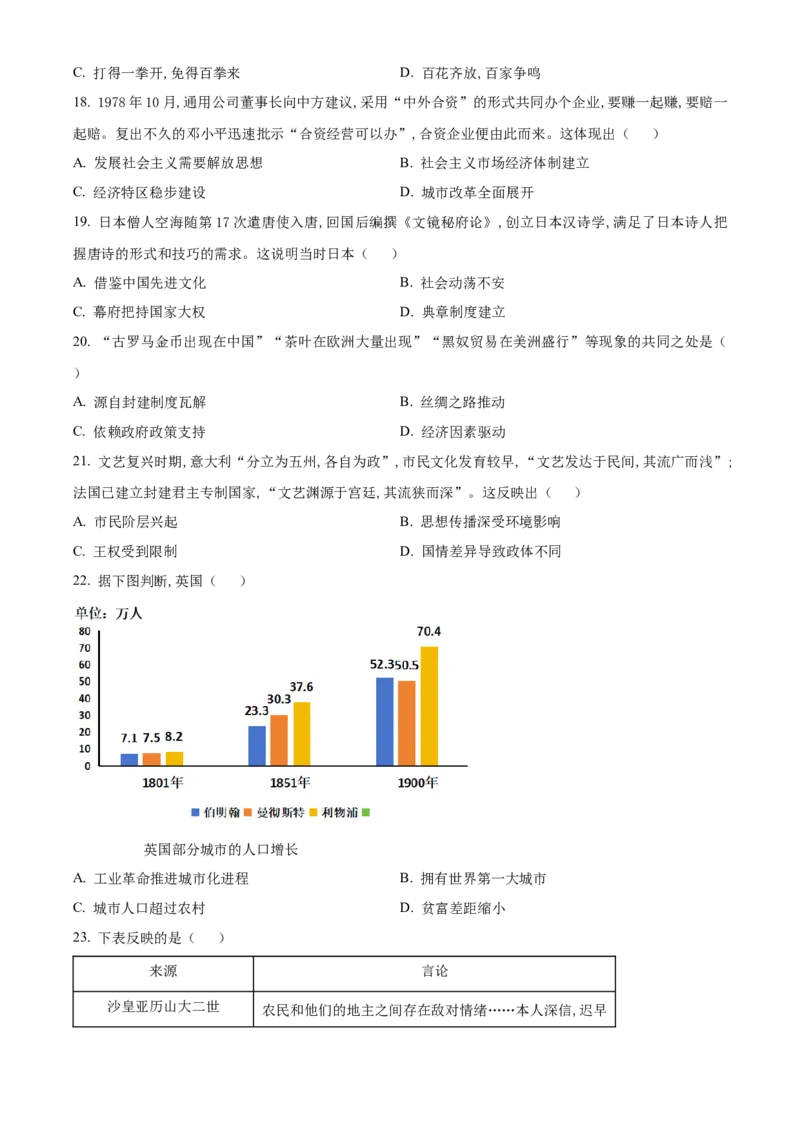 2025年福建省中考历史真题（空白卷）_福建中考1_7.福建中考历史（2017-2025）