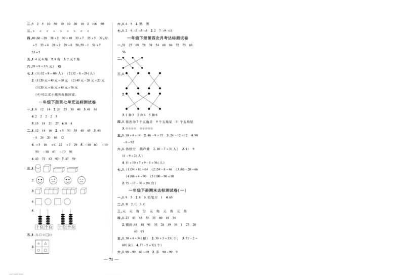 《全优考卷》数学1年级下册（RJ）_一年级上下册资料_小学一年级学习资料-25年更新版_1-04、小学一年级数学下册_1-4-2、练习题、作业、试题、试卷_人教版_电子册