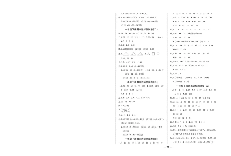 《全优考卷》数学1年级下册（RJ）_一年级上下册资料_小学一年级学习资料-25年更新版_1-04、小学一年级数学下册_1-4-2、练习题、作业、试题、试卷_人教版_电子册