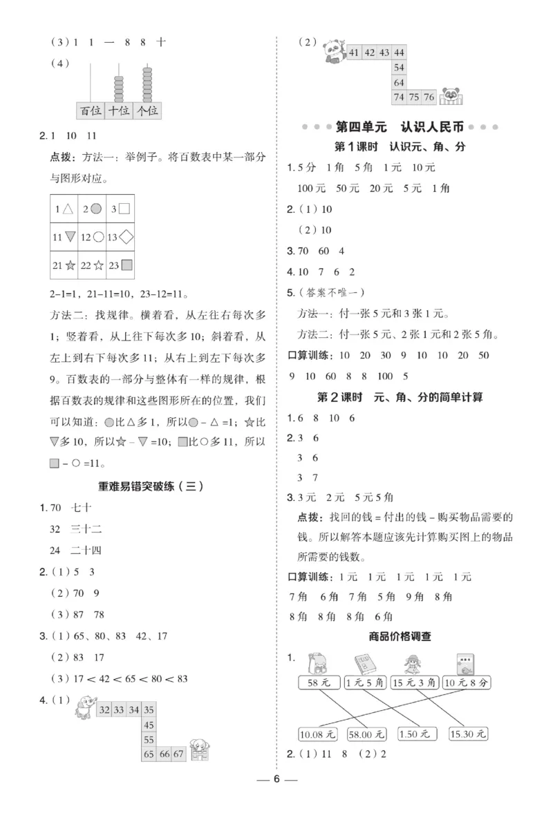 《典中点》数学课时-数学1年级下册（JJ）_一年级上下册资料_小学一年级学习资料-25年更新版_1-04、小学一年级数学下册_1-4-2、练习题、作业、试题、试卷_冀教版_电子册类