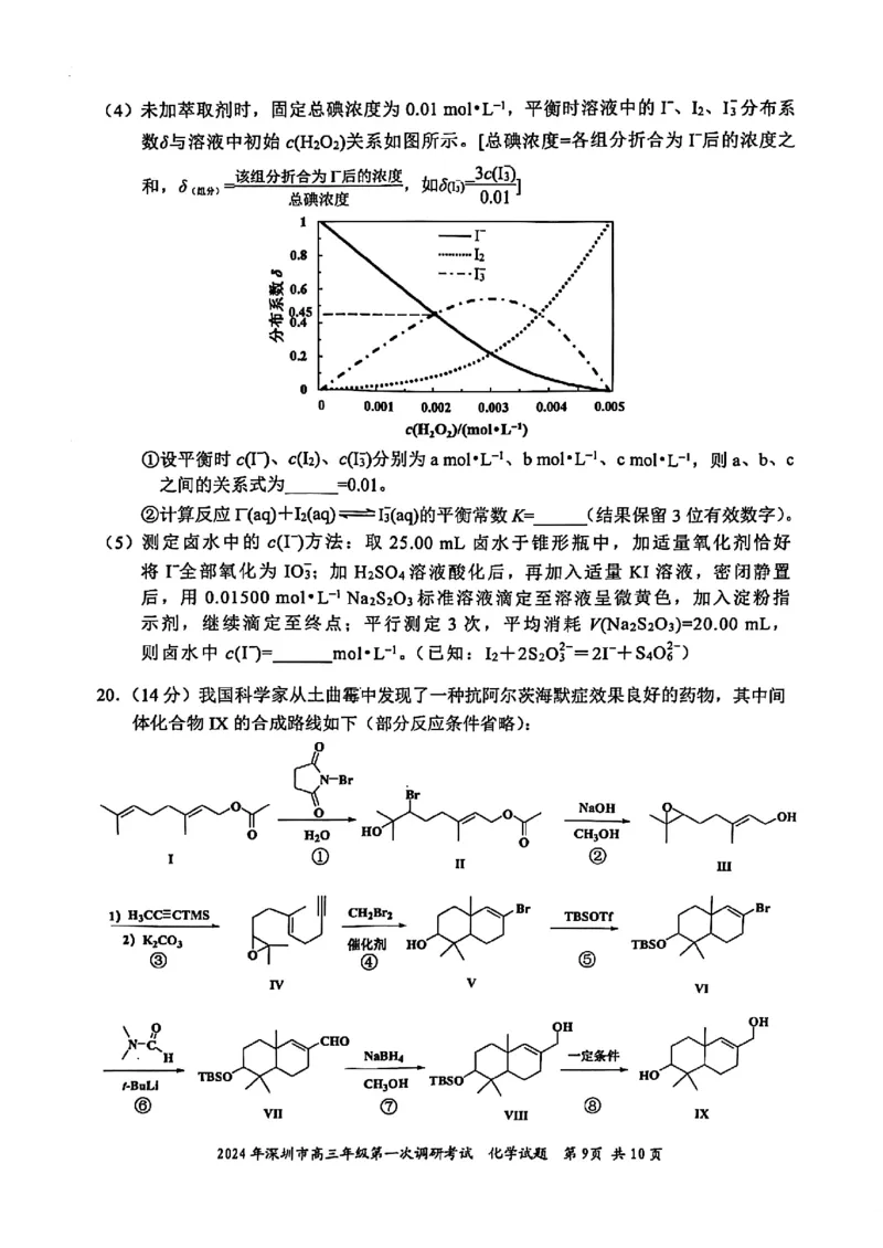 2024年2月深圳市高三一模化学试卷_@高三模考真题_2024年2月深圳市高三一模试卷及答案