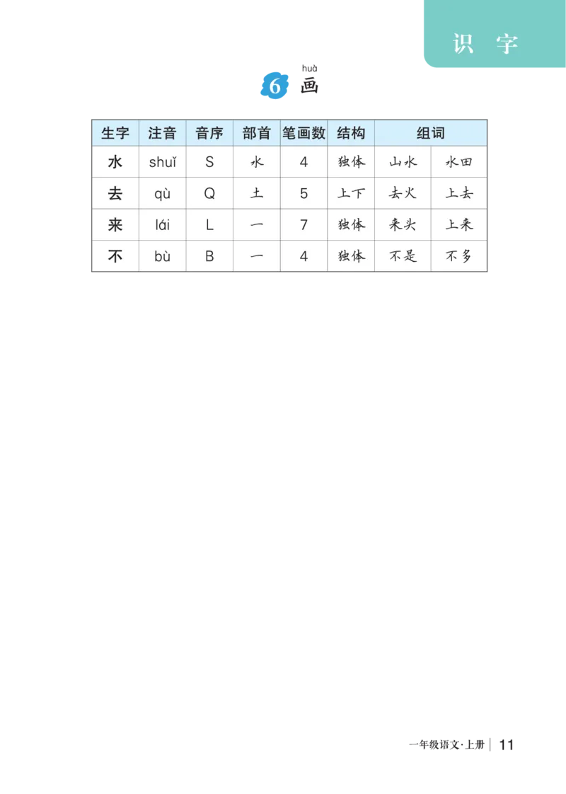 6画_一年级语文上册（统编版）_老课标资料_预学案_生字预习单答案