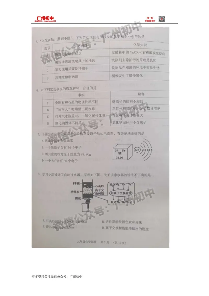 2024海珠区中考一模化学试题_广州九上月考+期中+期末+一模二模+中考真题_广州2024年中考一模_海珠区