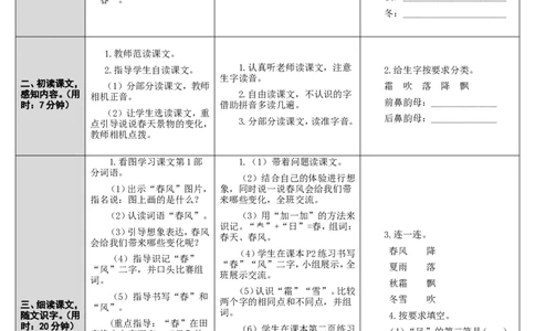1.春夏秋冬(1)_一年级语文下册（统编版）_老课标资料_教案反思+导学案_表格式_2版表格式导学案_第一单元