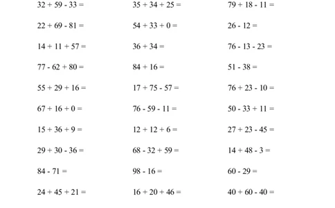 ▲口算题（100以内的加减法(二)）连打版_小学数学口算计算速算练习1（1-6）题目类型全_二年级_口算2年级上册15000题_2上口算题（100以内的加减法(二)）4000题