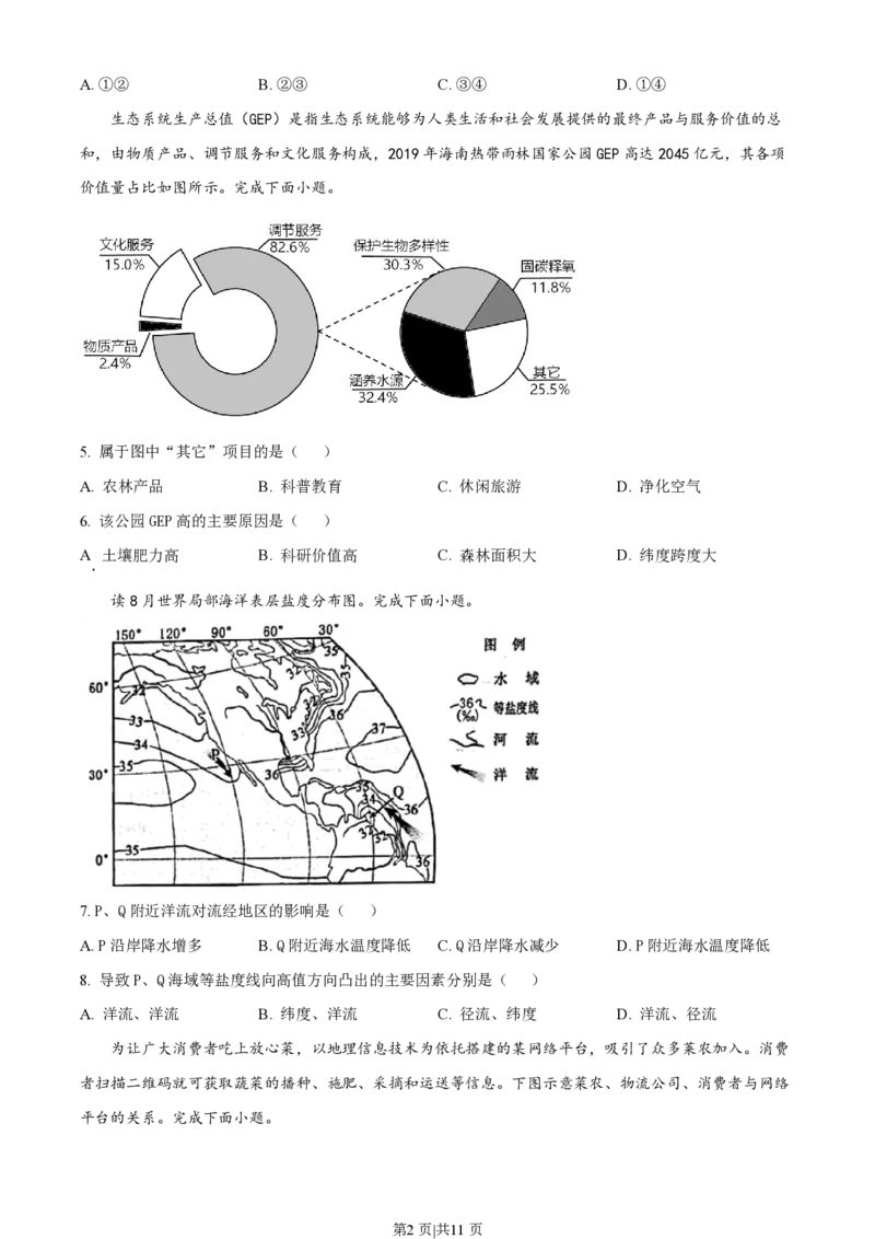2023年高考地理试卷（浙江）（1月）（空白卷）_地理历年高考真题_新&middot;PDF版2008-2025&middot;高考地理真题_地理（按年份分类）2008-2025_2023&middot;地理高考真题