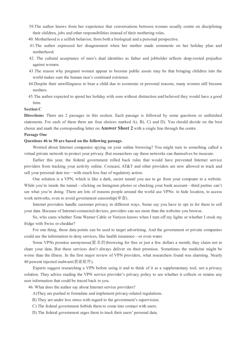 版本一四级模拟3试题_大学英语四级+六级_四级真题_四级密押试卷_新四级模拟卷全10套_版本一四级模拟卷_版本一四级模拟3