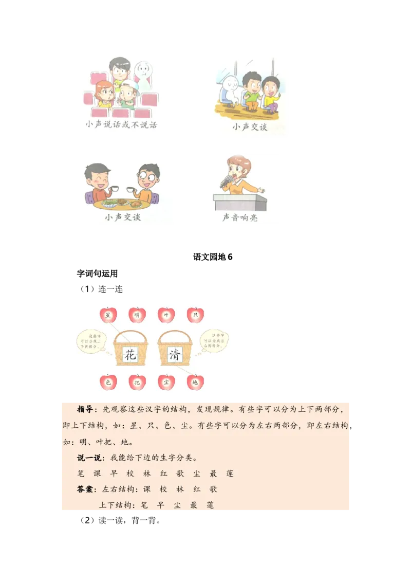 第六单元（知识清单）（统编版）_一年级语文上册（统编版）_单元知识复习专项_2024版