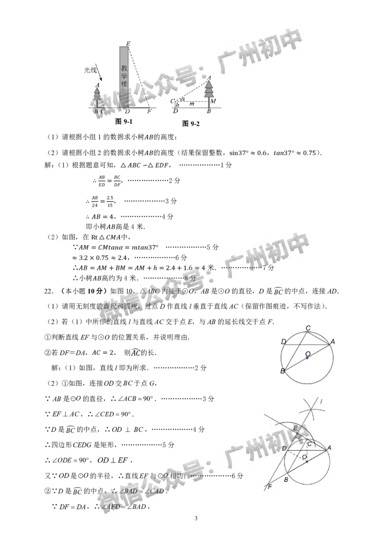 2025从化区中考二模数学试题（参考答案）_广州九上月考+期中+期末+一模二模+中考真题_2025中考二模