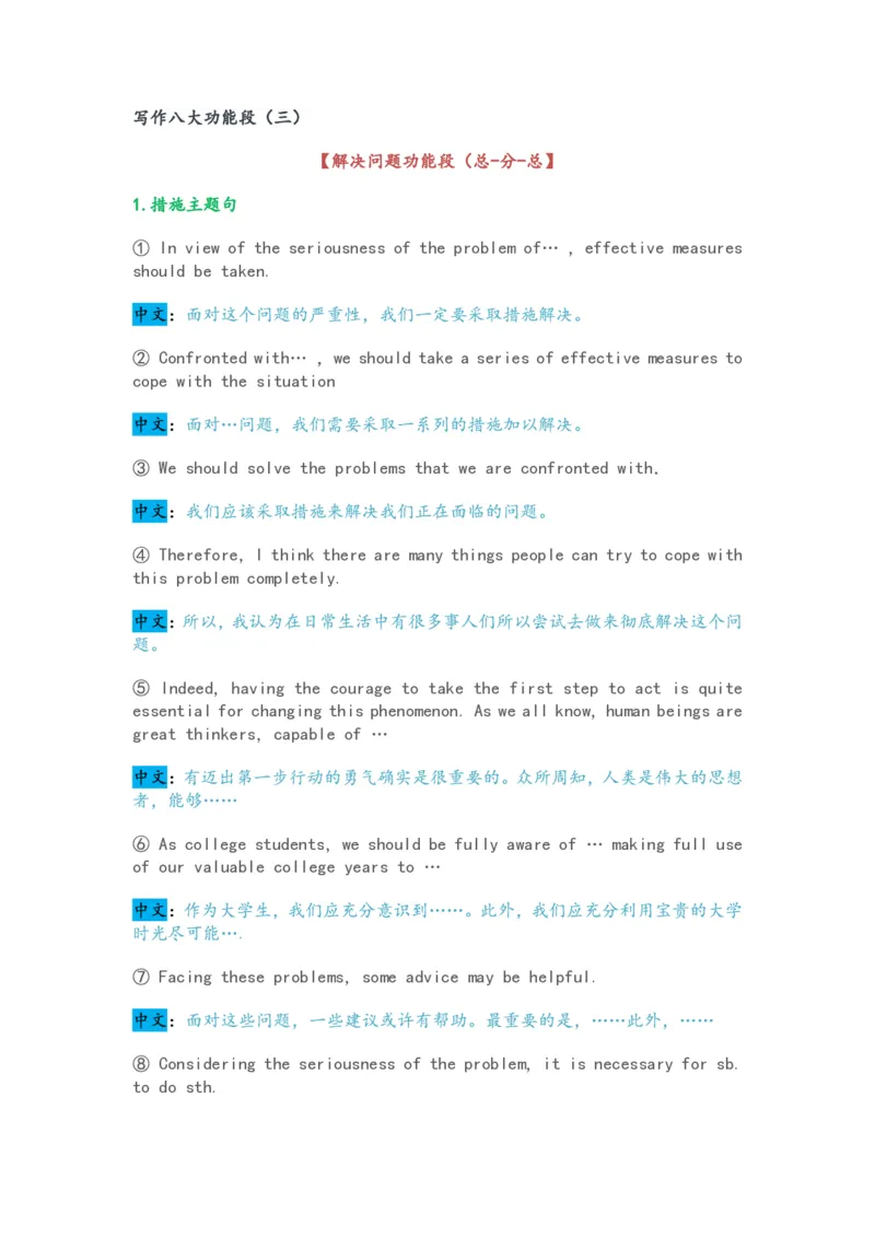 CET写作八大功能段_大学英语四级+六级_四六级作文模板+单词