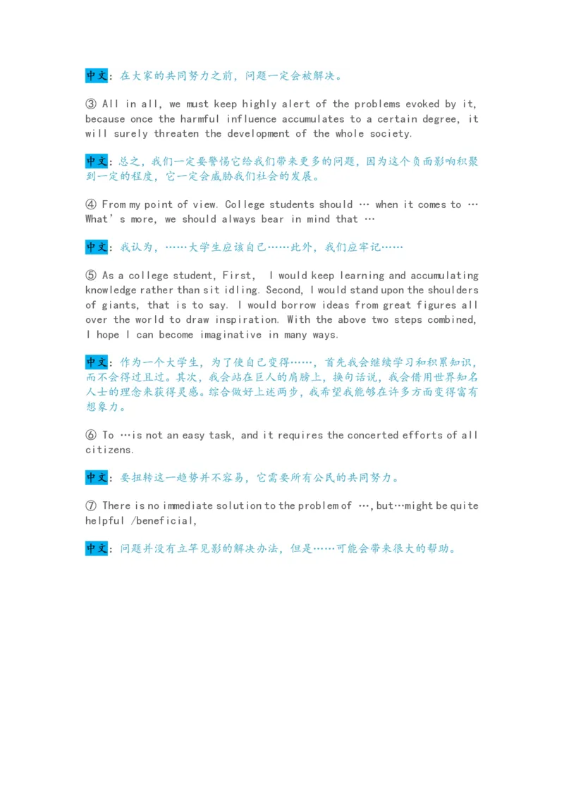 CET写作八大功能段_大学英语四级+六级_四六级作文模板+单词