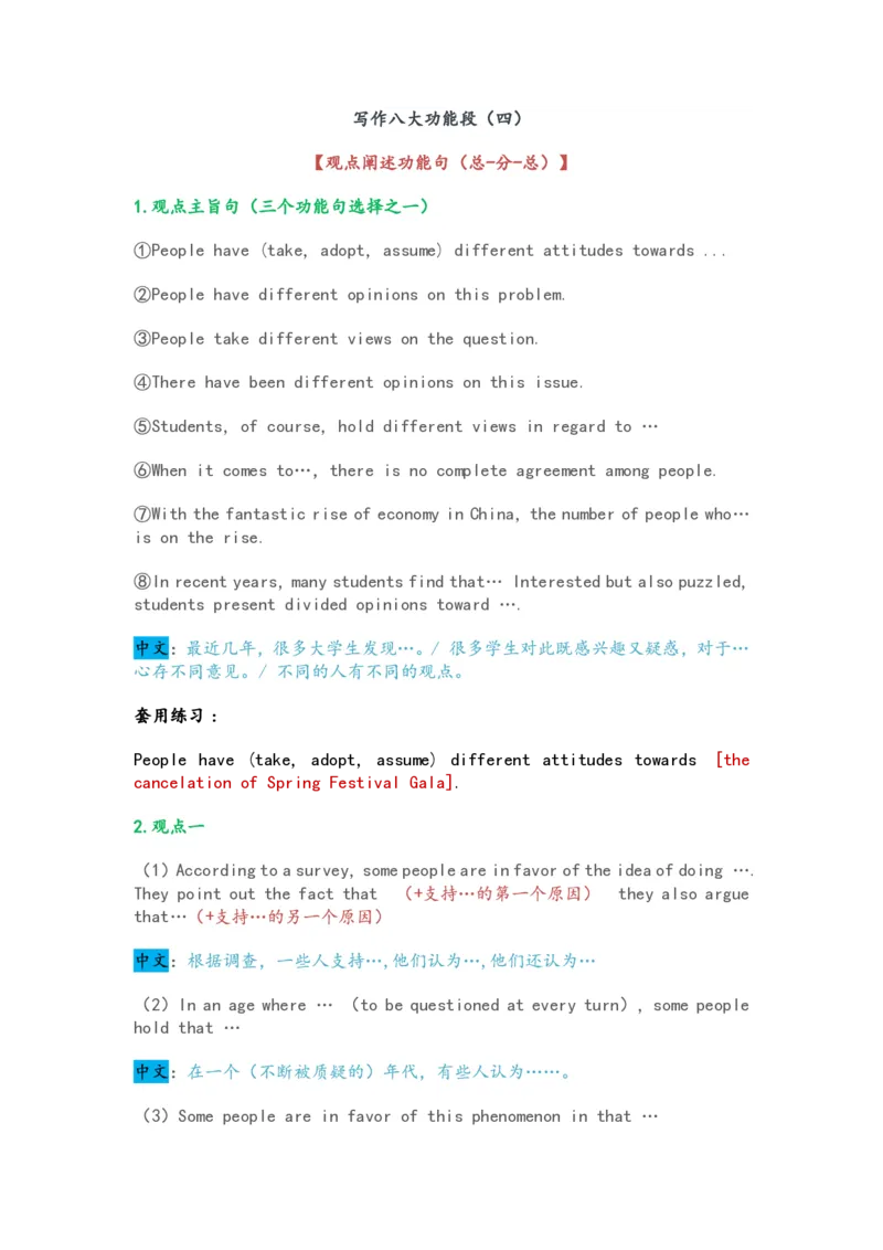 CET写作八大功能段_大学英语四级+六级_四六级作文模板+单词