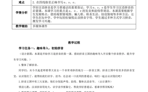 汉语拼音1《aoe》（教学设计）-（统编版.2024秋）_一年级语文上册（统编版）_教学设计