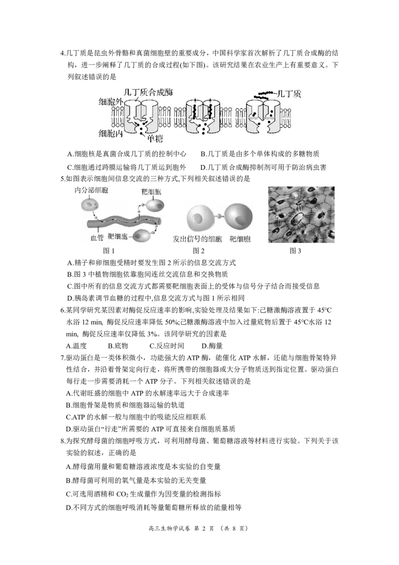 2025年10月广东省高三50校联考生物试卷_@高三模考真题_2025年10月广东省高三50校联考试卷及答案
