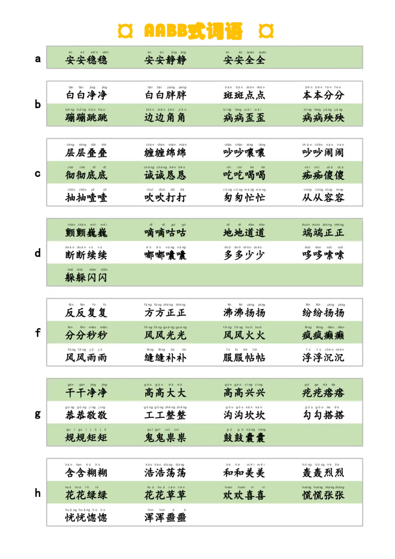 AABB式词语_一年级上下册资料_小学一年级学习资料-25年更新版_1-02、小学一年级语文下册_3-6-2-1、复习、知识点、归纳汇总_部编（人教）版_精品总结类资料（背读类）