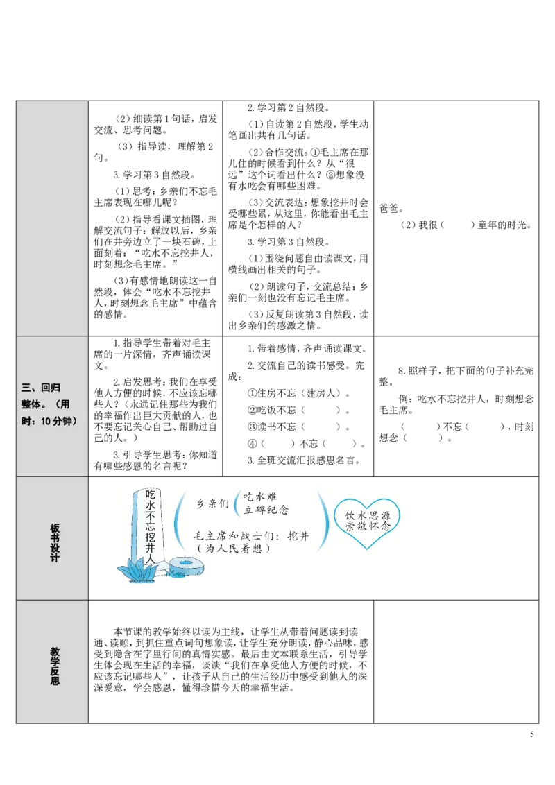 1.吃水不忘挖井人_一年级语文下册（统编版）_老课标资料_教案反思+导学案_表格式_2版表格式导学案_第二单元