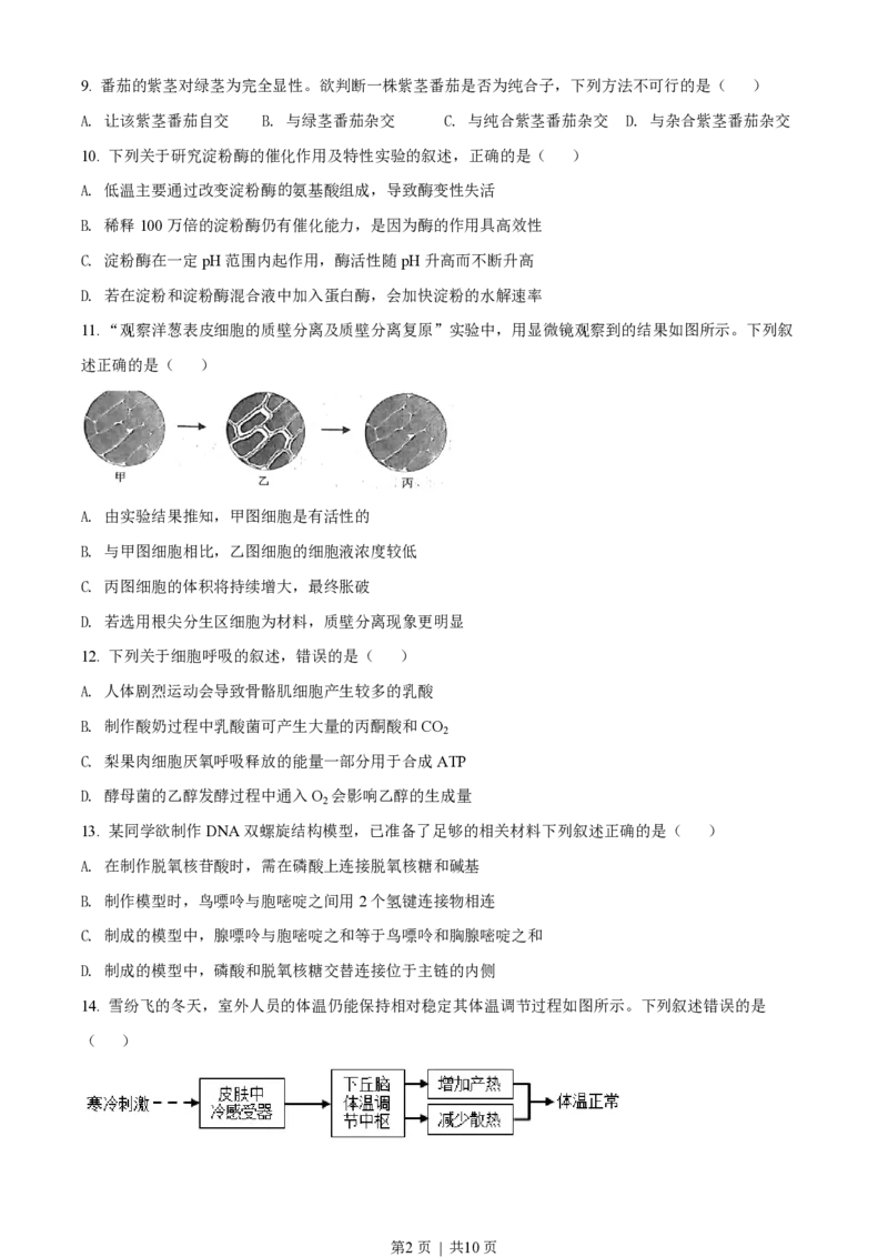 2022年高考生物试卷（浙江）（6月）（空白卷）_生物历年高考真题_新&middot;PDF版2008-2025&middot;高考生物真题_生物（按试卷类型分类）2008-2025_自主命题卷&middot;生物（2008-2025）