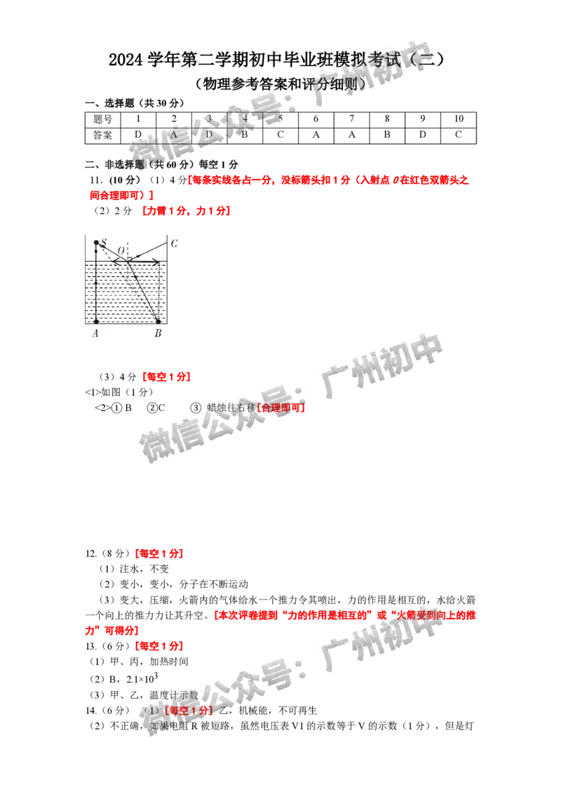 2025南沙区中考二模物理试题（参考答案）_广州九上月考+期中+期末+一模二模+中考真题_2025中考二模