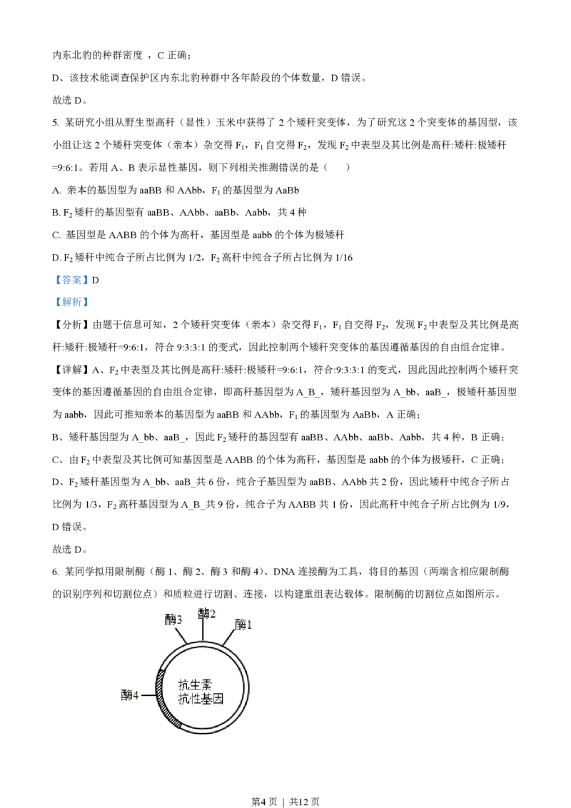 2023年高考生物试卷（新课标）（解析卷）_生物历年高考真题_新&middot;PDF版2008-2025&middot;高考生物真题_生物（按年份分类）2008-2025_2023&middot;高考生物真题