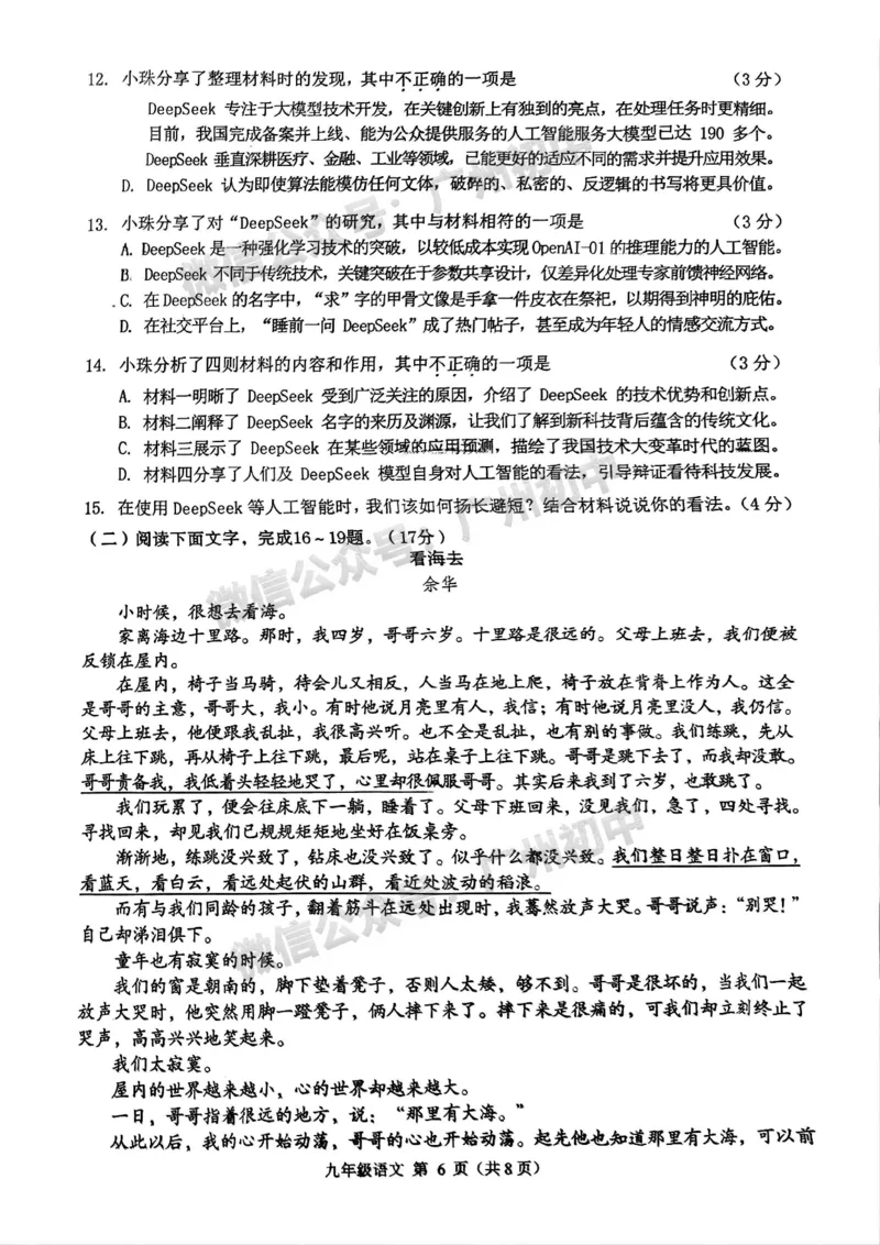 2025海珠区中考一模语文试题_广州九上月考+期中+期末+一模二模+中考真题_广州2025年中考一模_2025年11区中考一模_海珠区